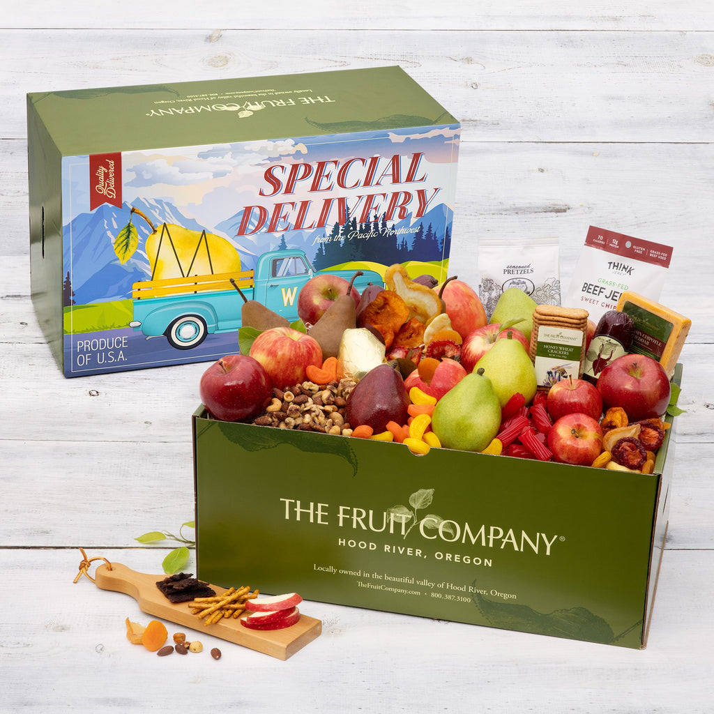 Extra Large Vintage Mountain Themed Box filled with a variety of sweet and savory items