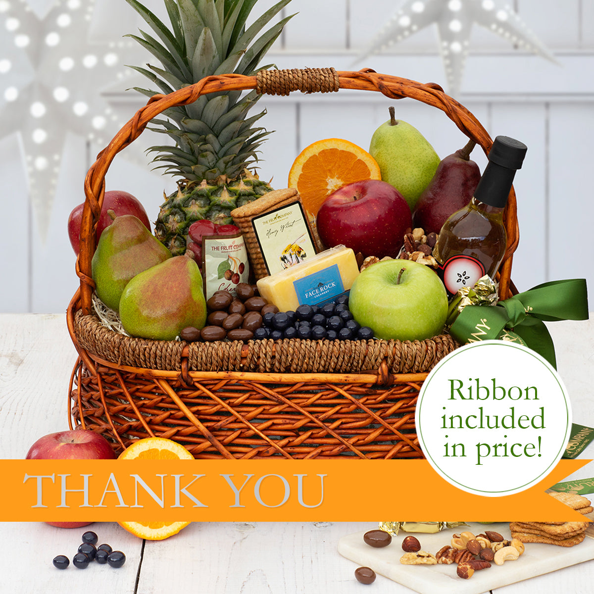 Thank You Gift Basket with Fruit & Cheese