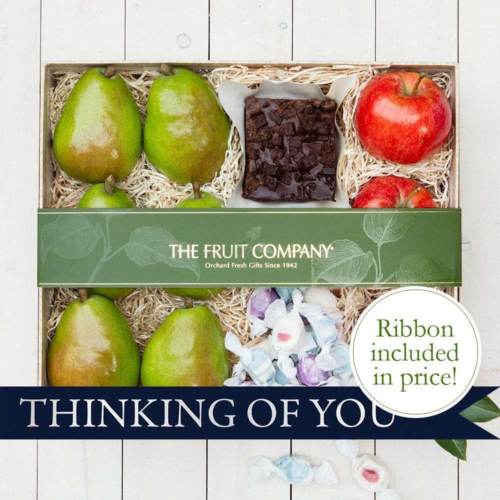 Thinking of You Gift Box with Pears, apples, candied blueberries, and candied cherries